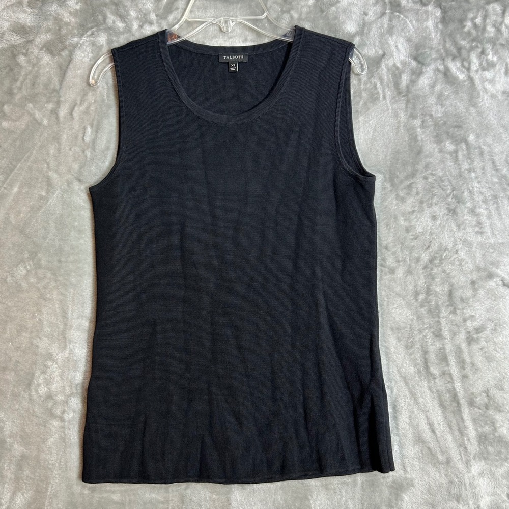 Talbots Womens XS Black Sleeveless Knit Shell Top Cotton Modal Crew Neck Tank